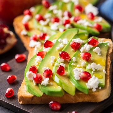 Avocado,Pomegranate, Strawberries, Feta and Balsamic Vinegar on Toast